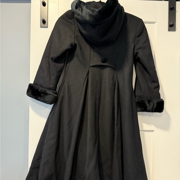 Vintage Fabulous Furs Black Wool Hooded Cape Coat Girls Size 7 - Picture 2 of 4